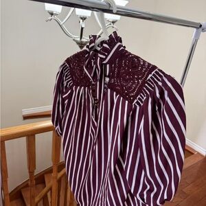 Striped Burgundy and White Blouse